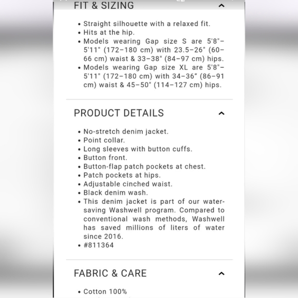 GAP Black Wash Cinched Denim Jacket - Picture 6 of 6